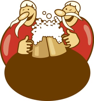 Illustration of pub logo with guys drinking beer