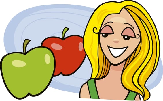 illustration of girl with apples