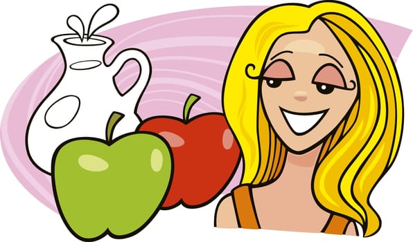 illustration of girl with apples and milk
