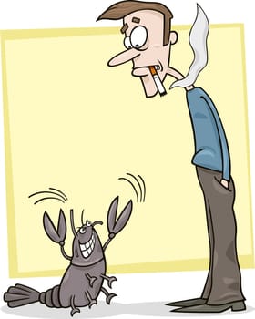 cartoon metaphor illustration of frightened smoker and cancer