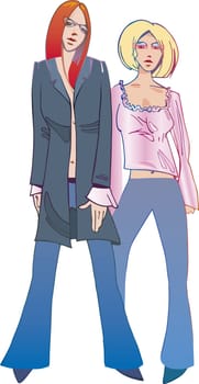 Illustration of two trendy girls