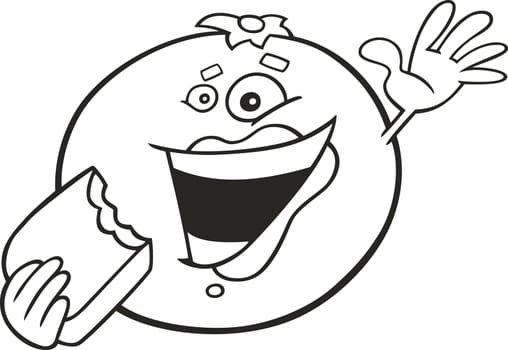 illustration of orange eating chocolate for coloring book