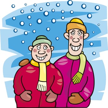 Cartoon illustration of children at winter