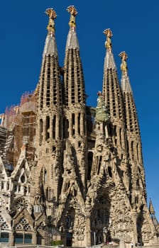 Detail facade Sagrada Familia Barcelona Spain, belongs to the work of Gaudí
