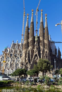 Detail facade Sagrada Familia Barcelona Spain, belongs to the work of Gaudí