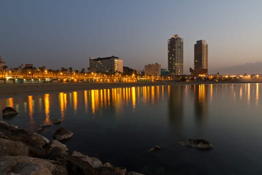 Overview of Barcelona Spain to Mananecer, Taken from the Barceloneta beach.