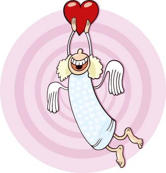 Illustration of funny angel with heart
