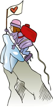 Illustration of mountain climber girl in love