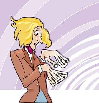 Cartoon illustration of virtuoso pianist