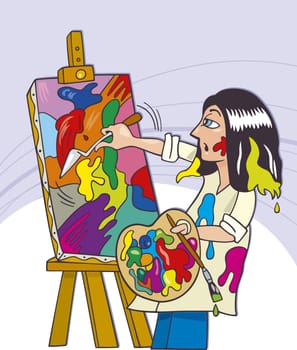 Illustration of young painter paint abstract painting