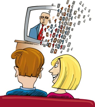 Humorous illustration of Couple watching Digital Television