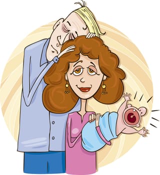 Illustration of Young couple with baby
