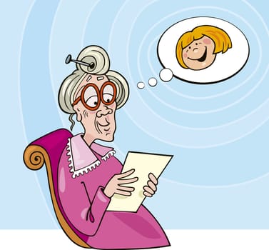 Illustration of grandmother reading letter from granddaughter