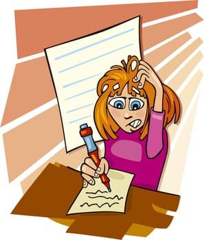 Cartoon illustration of teenage girl and difficult classtest