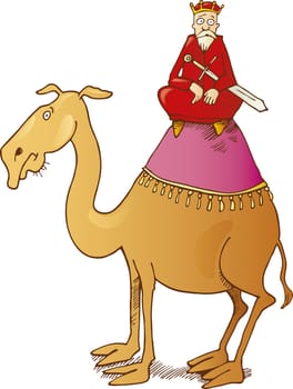 Illustration of one of three kings on camel