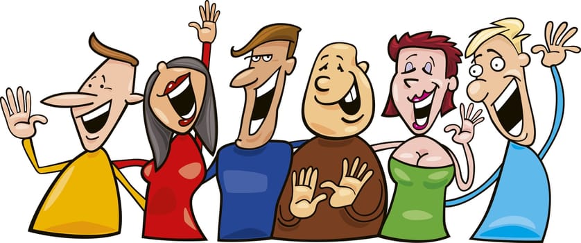 Cartoon illustration of group of happy people