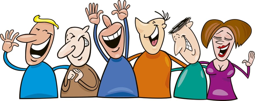 Cartoon illustration of group of laughing people