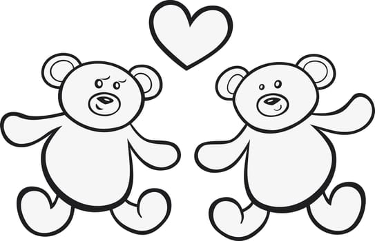 illustration of Teddy bears in love for coloring book