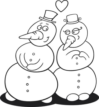 illustration of snowman in love for coloring book