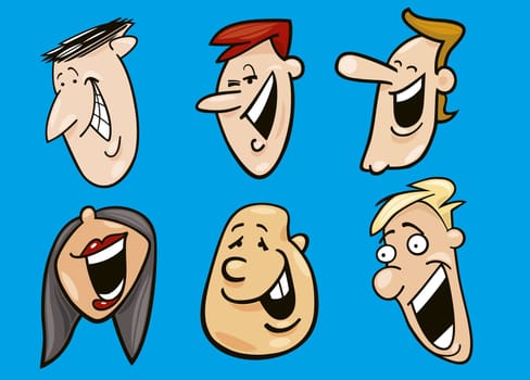 Cartoon illustration of set of happy faces
