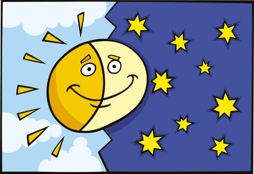 Cartoon illustration of Sun and Moon