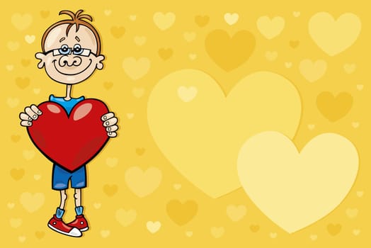 illustration of cute teen boy with big heart in his hands