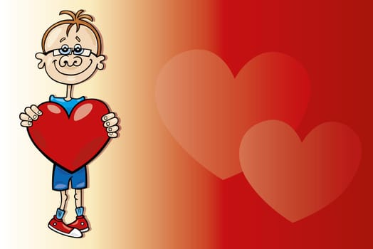 illustration of cute teen boy with big heart in his hands