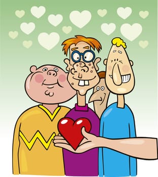 Illustration of ugly boys in love