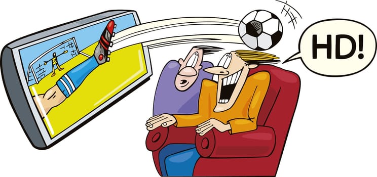 Illustration of two men watching sport on high definition television