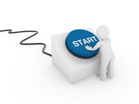3d human man button blue start push business