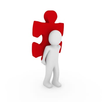 3d human puzzle red business white success teamwork
