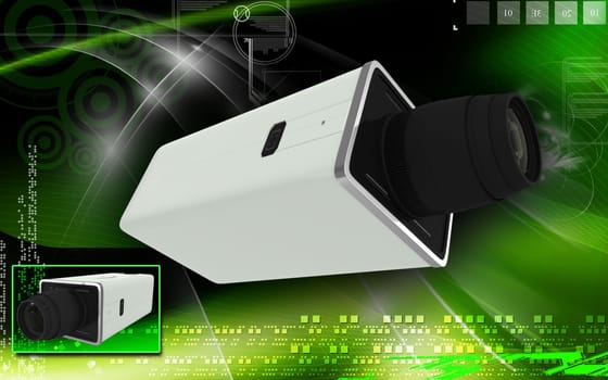 Digital illustration of video camera in colour background
