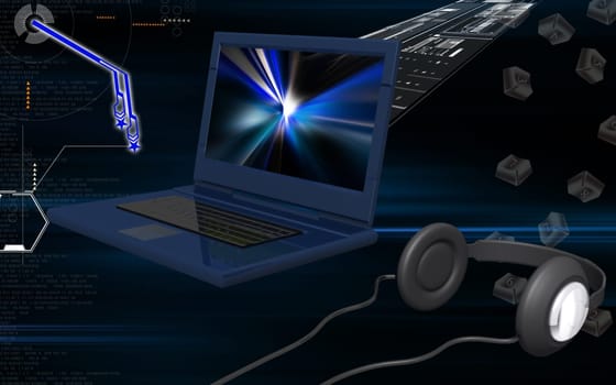 Digital illustration of lap top in colour background