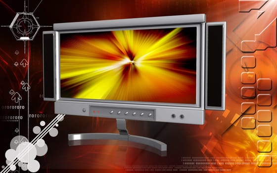 Digital illustration of LCD Monitor in colour background