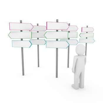 3d human man way sign pink blue arrow