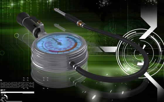 Digital illustration of Air tyre inflator in colour background