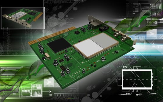 Digital illustration of video capture card in colour background