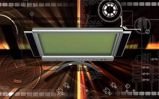 Digital illustration of LCD Monitor in colour background