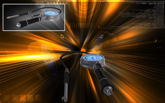 Digital illustration of Air tyre inflator in colour background