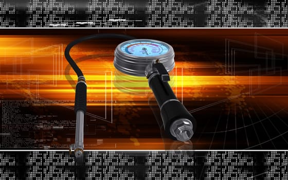 Digital illustration of Air tyre inflator in colour background