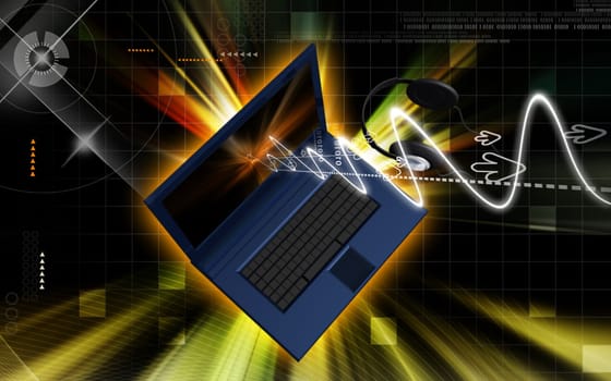 Digital illustration of lap top in colour background