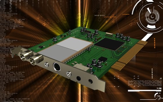 Digital illustration of video capture card in colour background