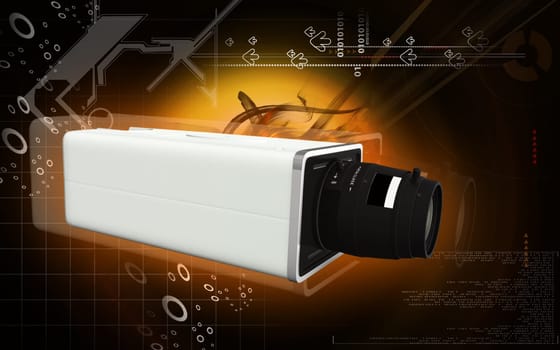 Digital illustration of video camera in colour background