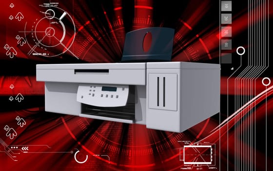 Digital illustration of printer in colour background