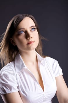 Young beauty business woman in dream - look with hope