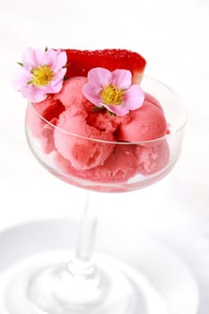 Strawberry sorbet  or ice cream for hot summer