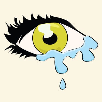 Cartoon illustration of a woman&#039 s eye crying