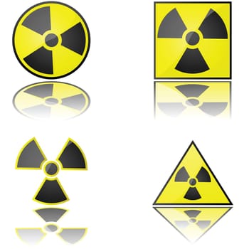Glossy illustration of the radioactivity warning sign in different formats