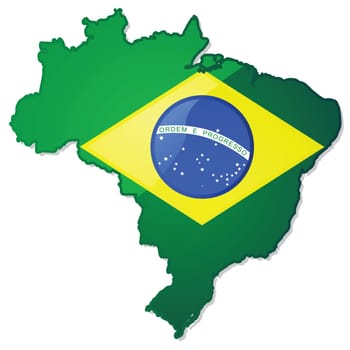 Glossy illustration of a map of Brazil with the Brazilian flag over it.