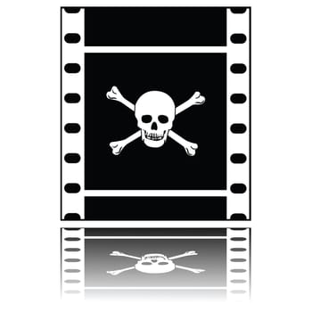 Concept illustration showing a filmstrip with a skull and crossed bones, symbolizing pirated movies